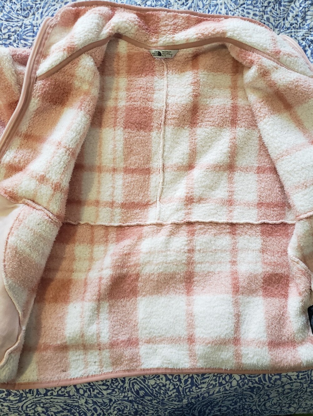 North Face Kids Pink Plaid Sherpa Jacket - Cozy Full-Zip XL - Picture 10 of 11